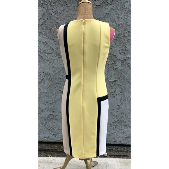 Calvin Klein Sz 4 Yellow Black Color Block Sheath Pencil Dress Stretch NWT NEW! - Picture 8 of 11